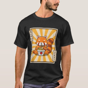 Rode Panda Eating Ra Kawaii Japanse Noedels Ra T-shirt