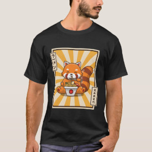 Rode Panda Eating Ra Kawaii Japanse Noedels Ra T-shirt
