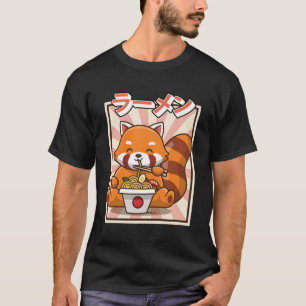 Rode Panda Eating Ra Kawaii Japanse Noedels Ra T-shirt