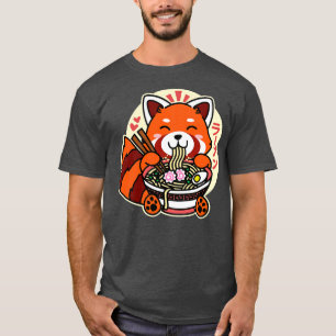 Rode Panda Eating Ramen Schattige Kawaii Noedels T-shirt