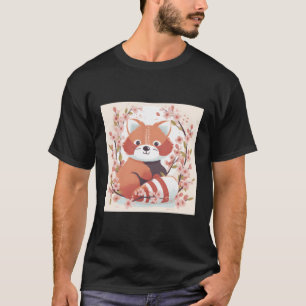 Rode Panda en kersenbloesem Doodle Sweet Illustra T-shirt