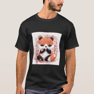 Rode Panda En Kersenbloesem Thema Schattige Stijl T-shirt