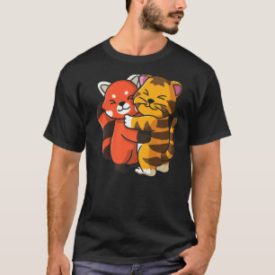 rode panda en tijger schattig dier knuffelen vrouw t-shirt