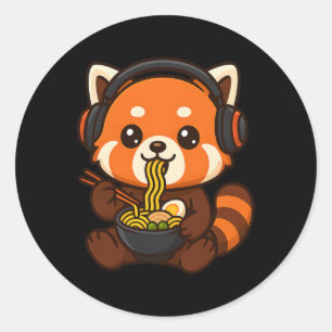 Rode Panda-gaminggamer eet Ramen Ronde Sticker