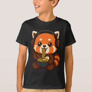 Rode Panda-gaminggamer eet Ramen T-shirt