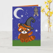 Rode Panda Halloween Vouwkaart Kaart (Gele Bloem)