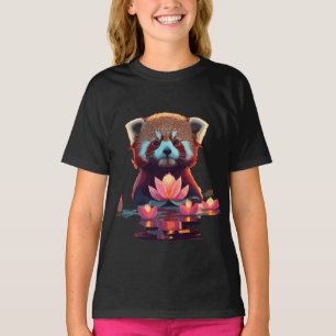 Rode panda in een lotusvijver t-shirt
