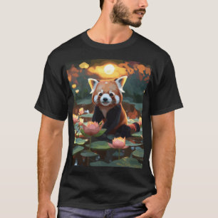 Rode panda in lotusvijver t-shirt
