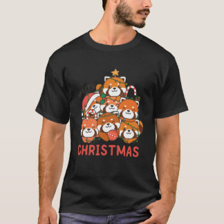 Rode Panda Kerstboom Vrolijk Kerstfeest grappig T-shirt