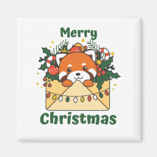 Rode Panda-kerstbrief winterdieren Pandas Magneet