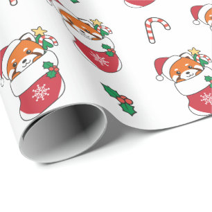 Rode Panda-kerstsneeuw winterdieren Panda Cadeaupapier