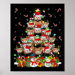 Rode Panda Kerstverlichting Boom Kerstman Rode Pan Poster