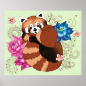 Rode Panda Lotus Bloemen Henna Poster (Voorkant)