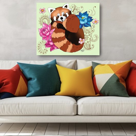 Rode Panda Lotus Bloemen Henna Poster
