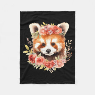 Rode panda met bloemenkroon grappig uniseks ontwer fleece deken
