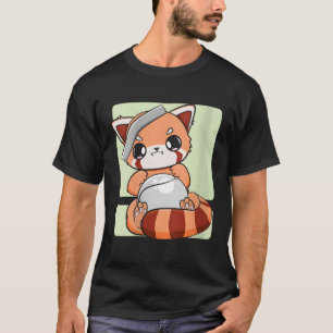 Rode Panda met Honkbal Sport Chibi Anime T-shirt
