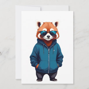 Rode Panda met hoodie Grappige Cool Animal Music Kaart
