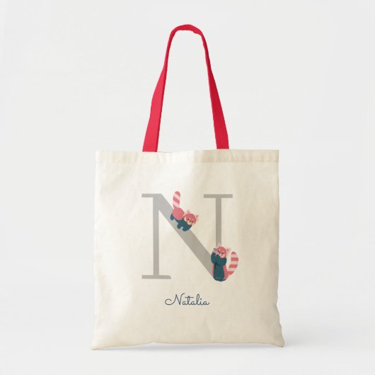 Rode panda monogram letter "n" Canvas tas (Voorkant)