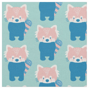 Rode Panda Patroon Licht Blauwgroen Blauw Stof