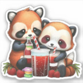 Rode panda picknick sticker (Voorkant)