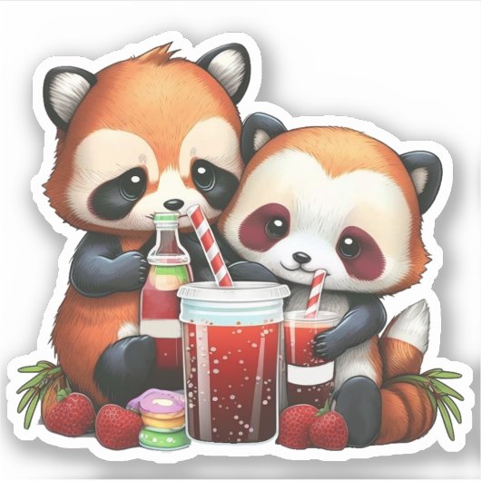 Rode panda picknick sticker (Voorkant)