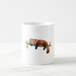 Rode panda rustend op bamboe koffiemok
