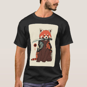Rode Panda Samurai Koi Tattoo Stijl Illustratie T-shirt