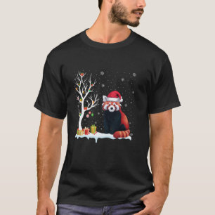 Rode Panda Santa Hat Feestelijke boom Licht Kerstm T-shirt