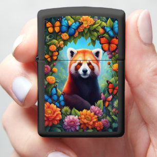 Rode panda tussen de bloemen