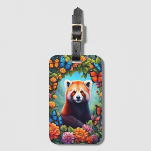 Rode panda tussen de bloemen bagagelabel (Voorkant (verticaal))