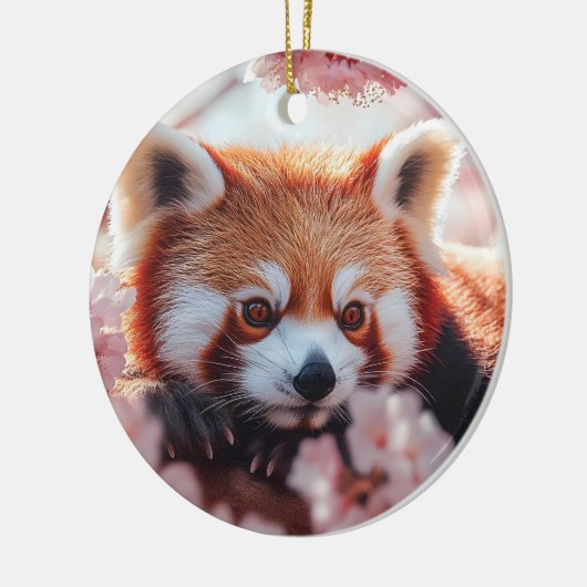 Rode panda tussen de kersenbloesems keramisch ornament (Links)