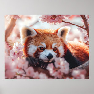 Rode panda tussen de kersenbloesems poster