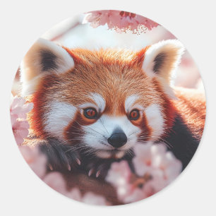 Rode panda tussen de kersenbloesems ronde sticker