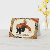Rode Panda & Uil Verjaardag Kaart (Gele Bloem)