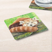 Rode panda vierkante kartonnen onderzetter (Schuin)