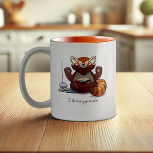 Rode Panda Yoga Leraar Cadeau Meditatie Kunstwerk Tweekleurige Koffiemok
