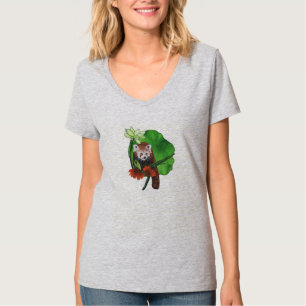 Rode panda's en zonnebloemen t-shirt