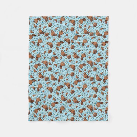 Rode Pandas in Blauw Fleece Deken (Voorkant)