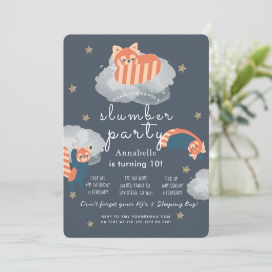 Rode Panda's Sterren & Wolken Slumber Party Verjaa Kaart (Staand voorkant)