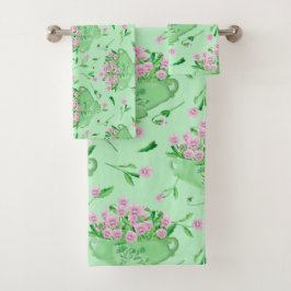 Rode pansies groene kom en achtergrond bad handdoek