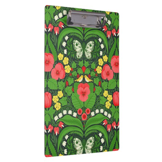 Rode pansies, vogels en vlinders klembord (Rechts)