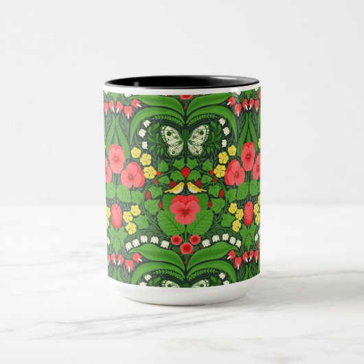 Rode pansies, vogels en vlinders mok (Midden)