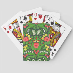 Rode pansies, vogels en vlinders pokerkaarten