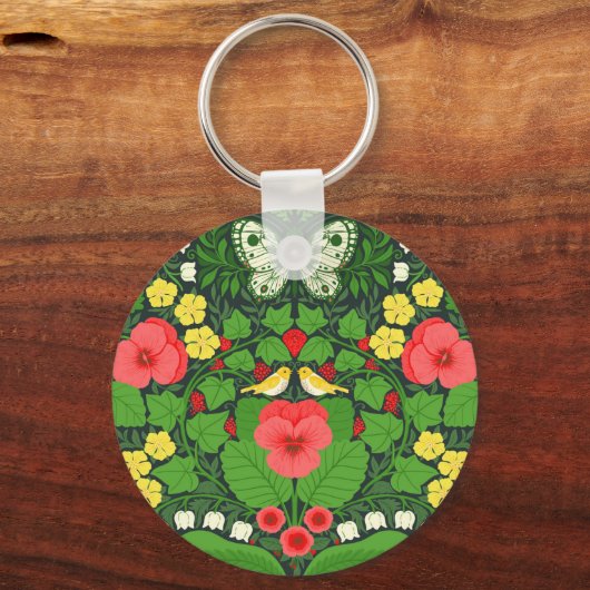 Rode pansies, vogels en vlinders sleutelhanger (Voorkant)