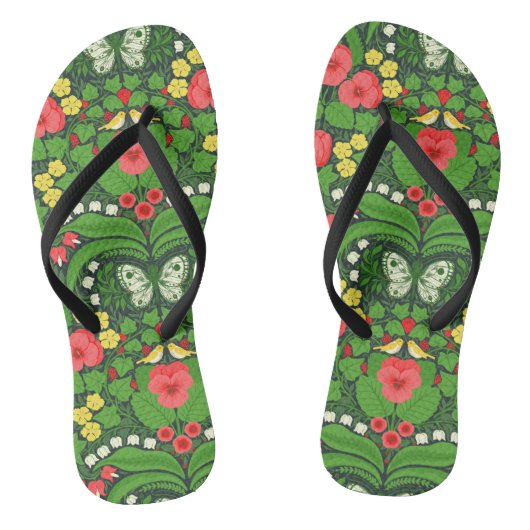 Rode pansies, vogels en vlinders teenslippers (Voetbed)
