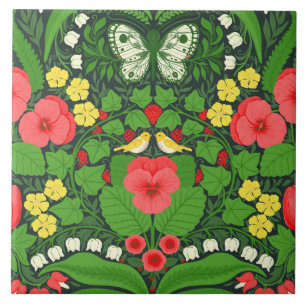 Rode pansies, vogels en vlinders tegeltje