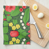 Rode pansies, vogels en vlinders theedoek (Quarter Fold)