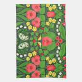 Rode pansies, vogels en vlinders theedoek (Verticaal)