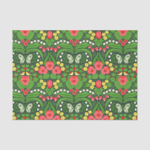 Rode pansies, vogels en vlinders tissuepapier