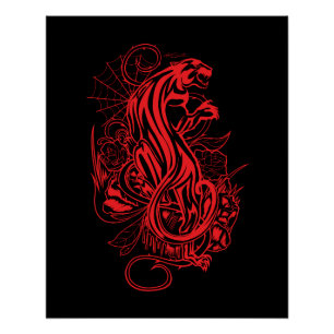 Rode Panter Gotische Tattoo Stijl Krachtige Donker Perfect Poster